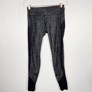 Lululemon Womens 8 Black White Special Edition Speckled Leggings Mesh Pieced